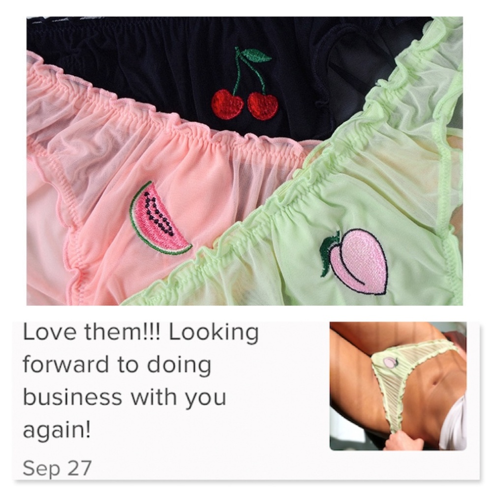 Pink Ruched Fruit Applique Mesh Sheer Panties - Picture 12 of 17